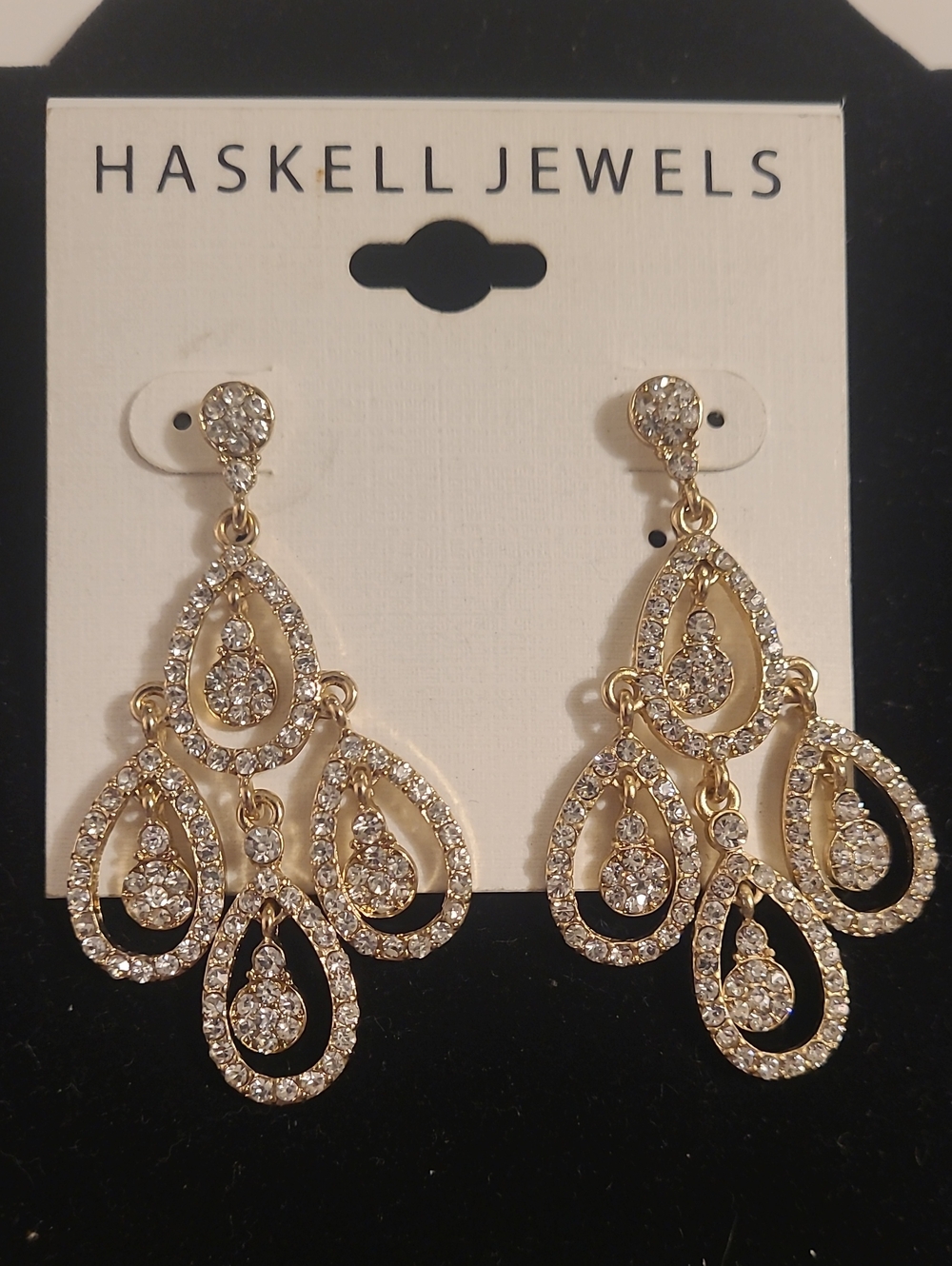 Haskell Jewels Gold Teardrop Crystal Chandelier Earrings